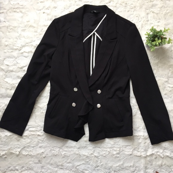 White House Black Market Jackets & Blazers - WHBM black military style fitted ruffle blazer